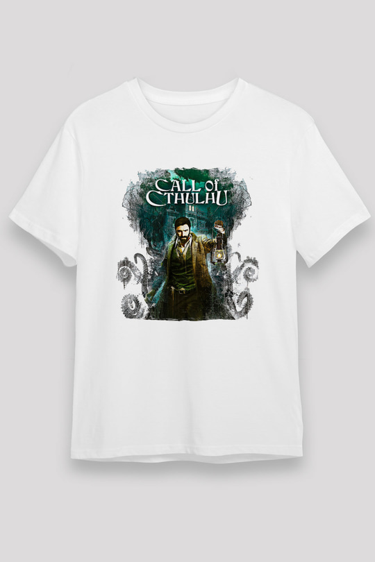 Call Of Ctulhu Baskılı Unisex Beyaz Tişört - Tshirt
