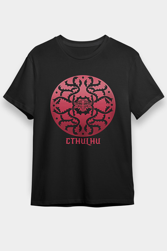 Call Of Ctulhu Baskılı Unisex Siyah Tişört - Tshirt