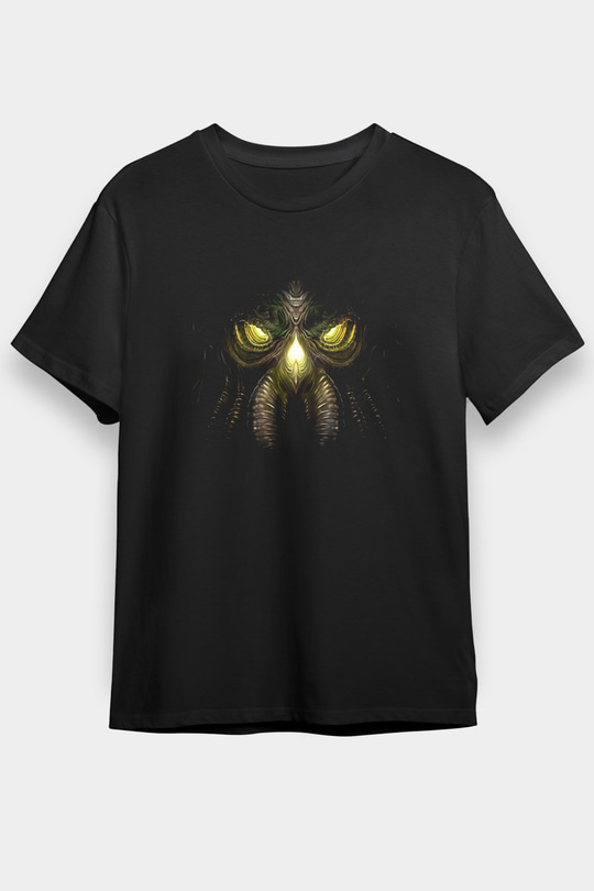 Call Of Ctulhu Baskılı Unisex Siyah Tişört - Tshirt