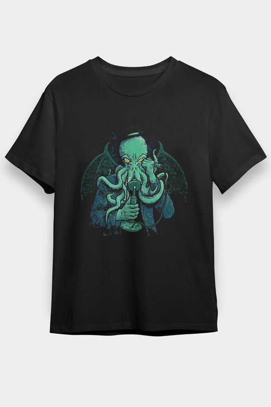 Call Of Ctulhu Baskılı Unisex Siyah Tişört - Tshirt