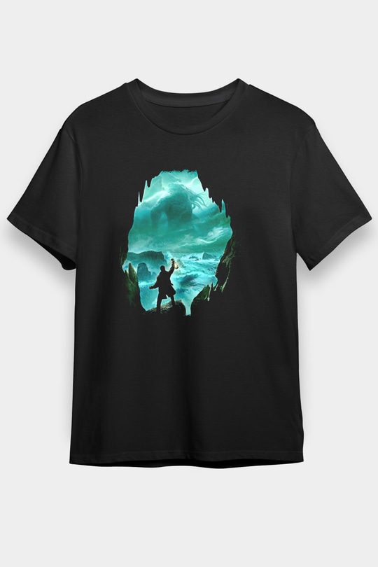 Call Of Ctulhu Baskılı Unisex Siyah Tişört - Tshirt