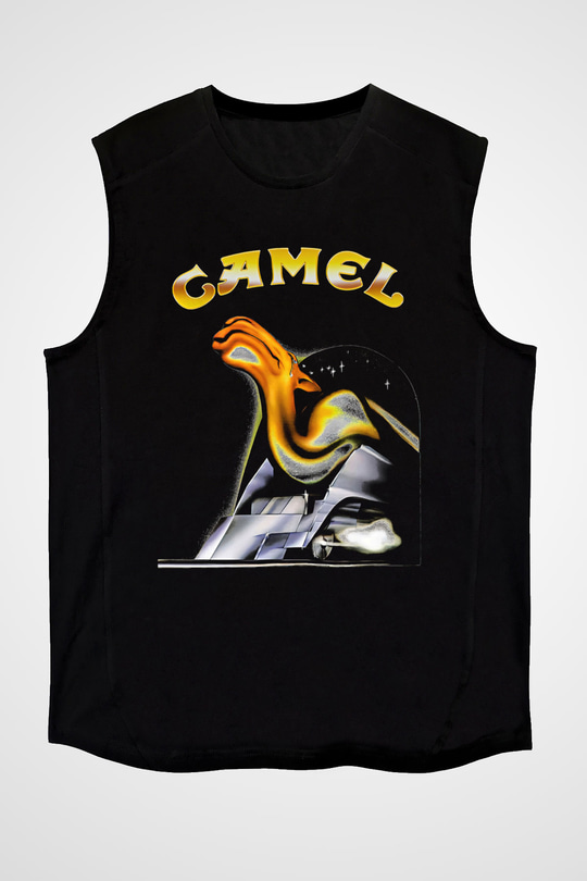 Camel Baskılı Unisex Siyah Kolsuz Tişört - Tshirt
