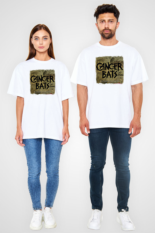 Cancer Bats Baskılı Unisex Beyaz Oversize Tişört