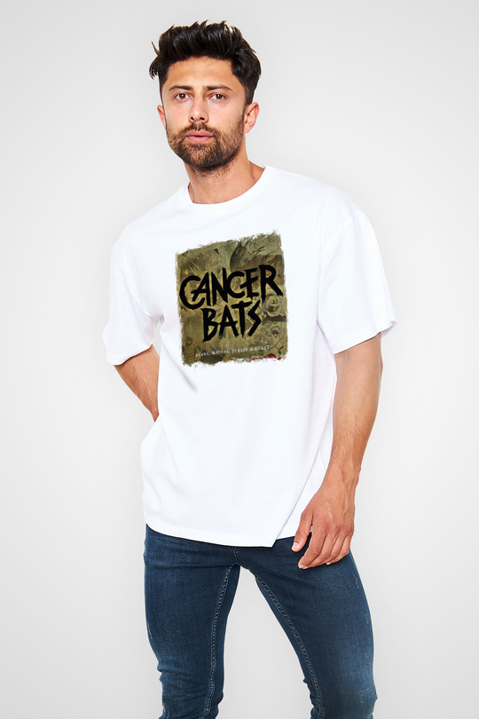 Cancer Bats Baskılı Unisex Beyaz Oversize Tişört