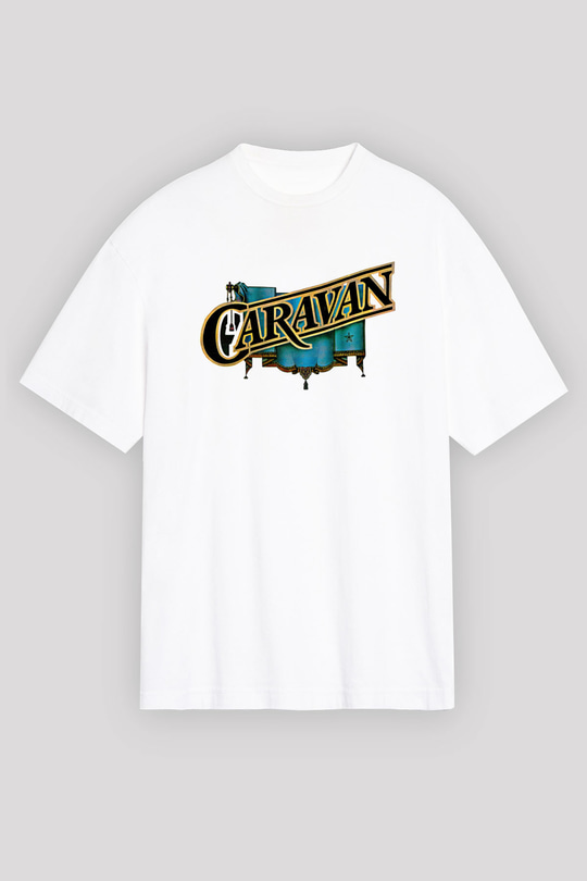Caravan Baskılı Beyaz Unisex Oversize Tişört - Tshirt