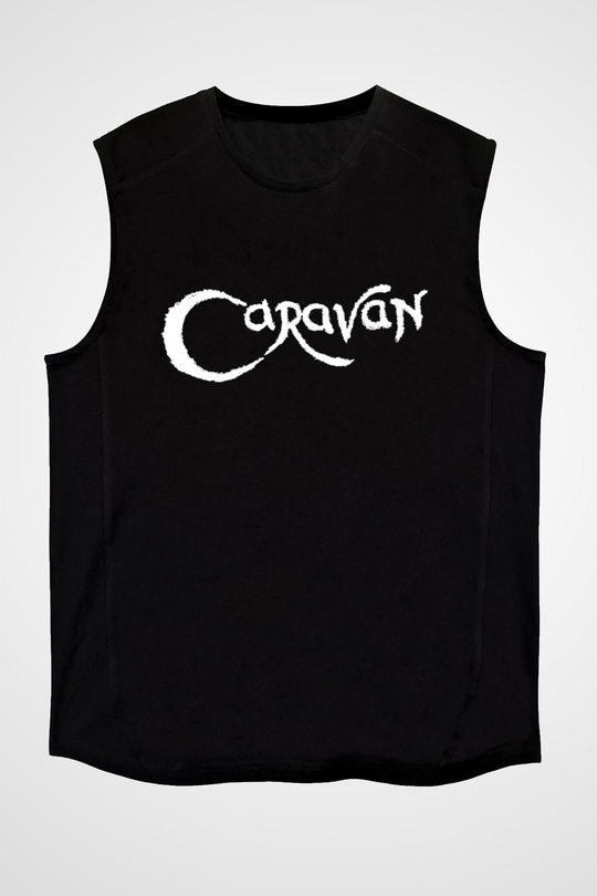 Caravan Baskılı Unisex Siyah Kolsuz Tişört - Tshirt
