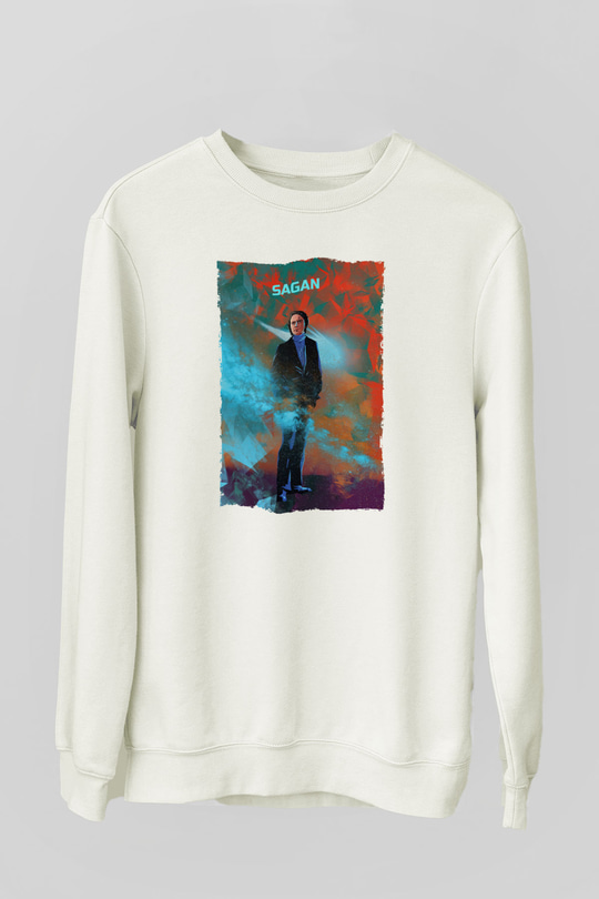 Carl Sagan Baskılı Unisex Ekru Sweatshirt
