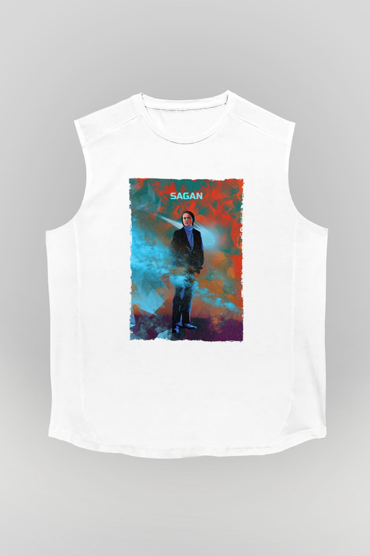 Carl Sagan Baskılı Unisex Kolsuz Beyaz Tişört - Tshirt