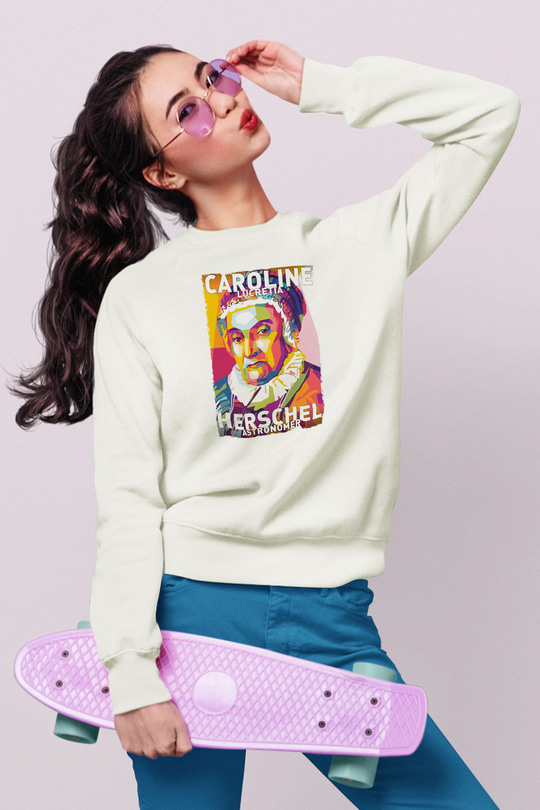 Caroline Lucretia Herschel Baskılı Unisex Ekru Sweatshirt