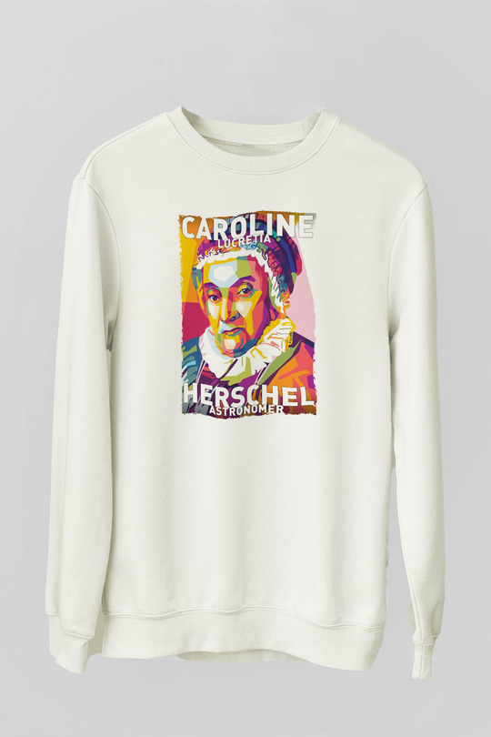 Caroline Lucretia Herschel Baskılı Unisex Ekru Sweatshirt
