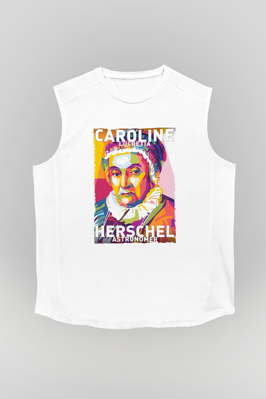 Caroline Lucretia Herschel Baskılı Unisex Kolsuz Beyaz Tişört - Tshirt