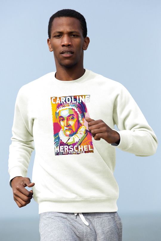 Caroline Lucretia Herschel Baskılı Unisex Ekru Sweatshirt