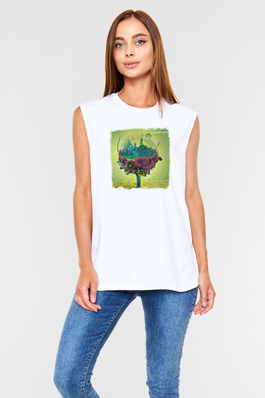 Carousel Kings Baskılı Unisex Beyaz Kolsuz Tişört