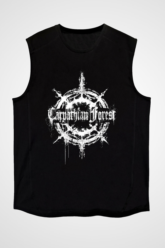 Carpathian Forest Baskılı Unisex Siyah Kolsuz Tişört - Tshirt