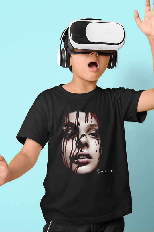 Carrie Baskılı Siyah Unisex Çocuk Tişört