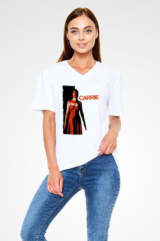 Carrie Beyaz Unisex  V Yaka Tişört
