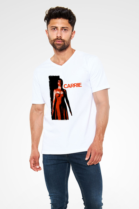Carrie Beyaz Unisex  V Yaka Tişört