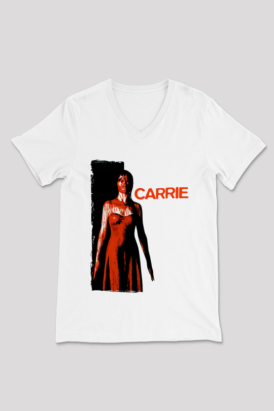Carrie Beyaz Unisex  V Yaka Tişört