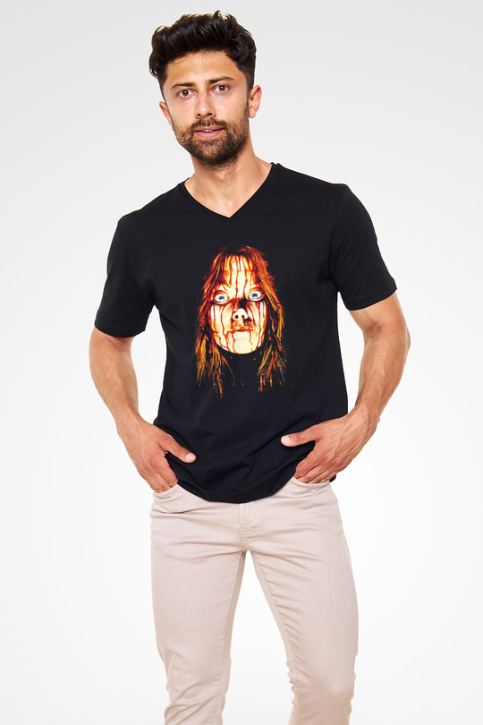 Carrie Siyah Unisex V Yaka Tişört
