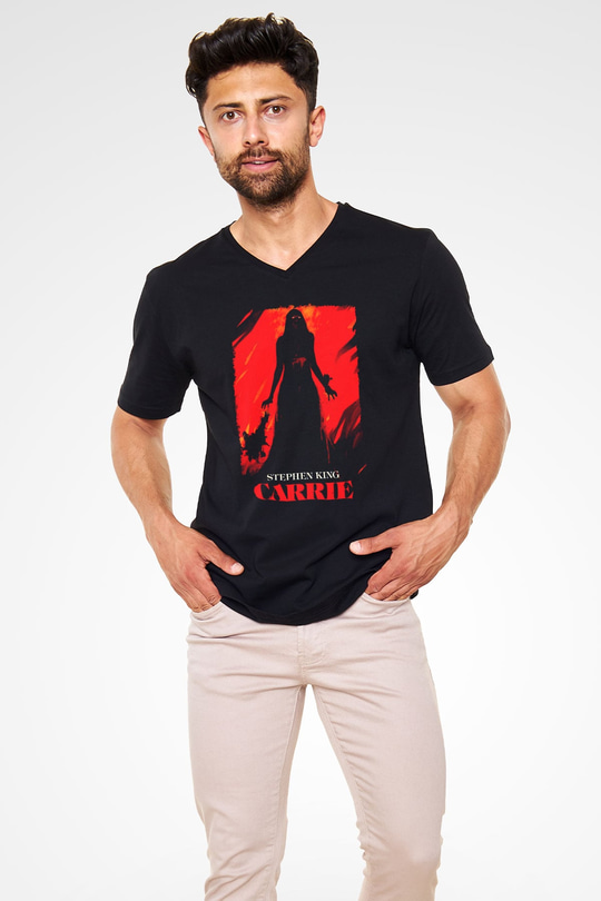 Carrie Siyah Unisex  V Yaka Tişört