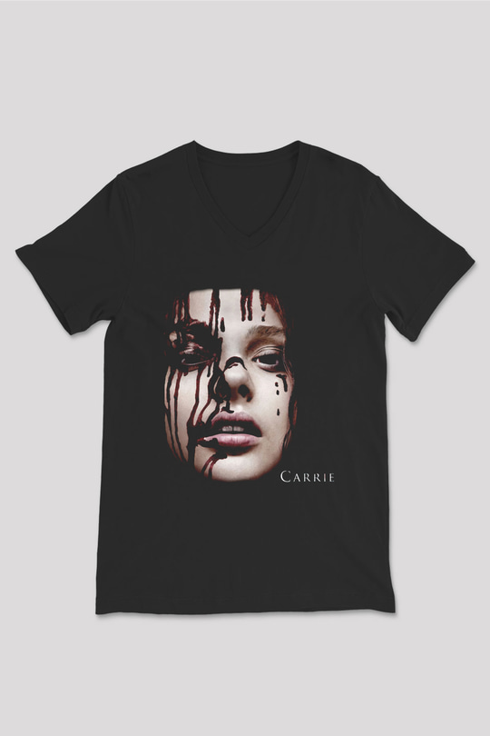 Carrie Siyah Unisex V Yaka Tişört