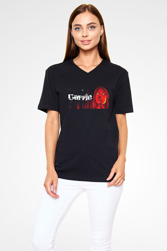 Carrie Siyah Unisex  V Yaka Tişört