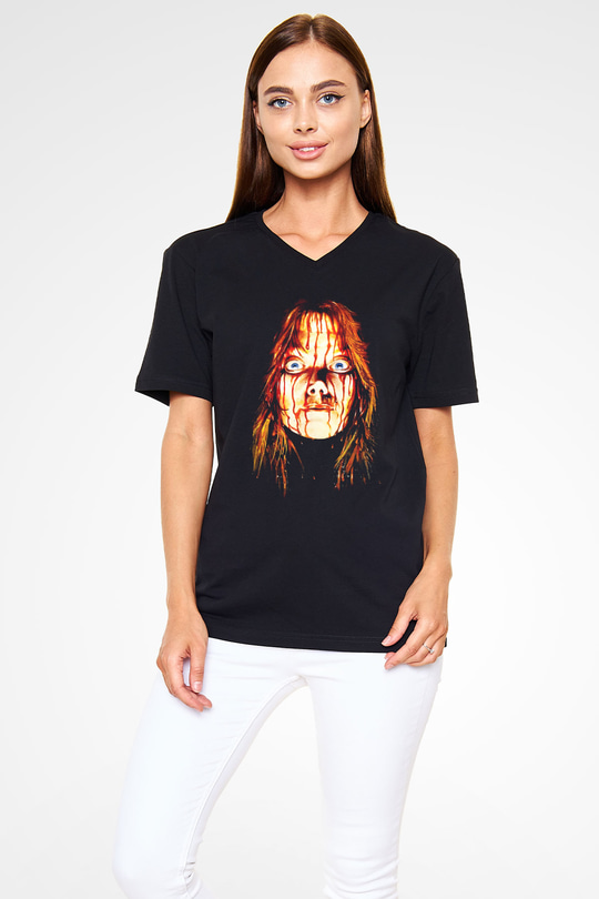 Carrie Siyah Unisex V Yaka Tişört