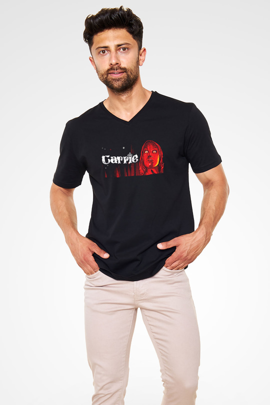 Carrie Siyah Unisex  V Yaka Tişört
