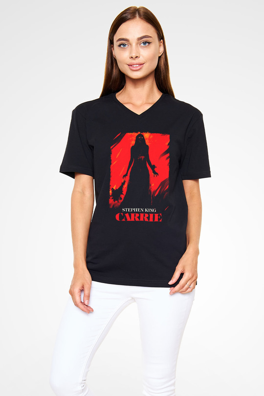 Carrie Siyah Unisex  V Yaka Tişört