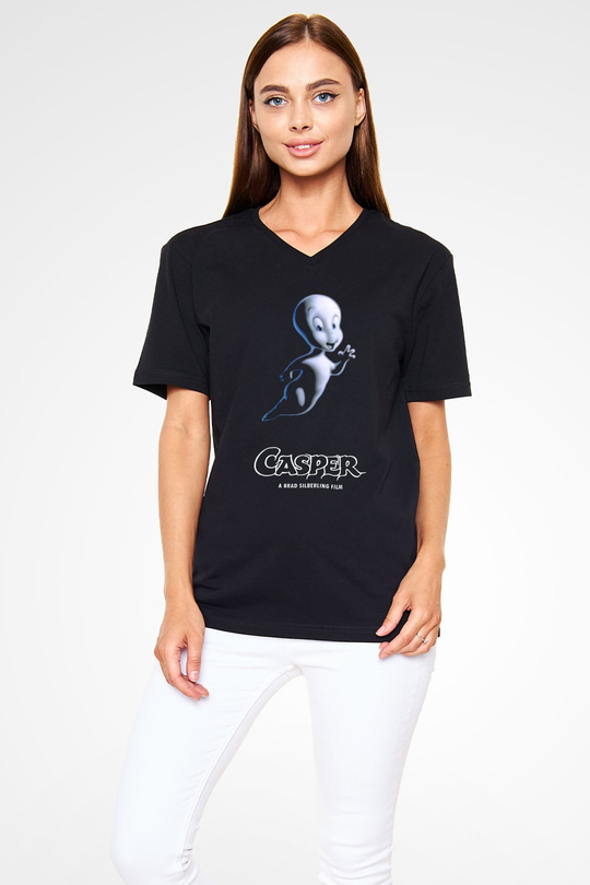 Casper the Friendly Ghost Siyah Unisex  V Yaka Tişört