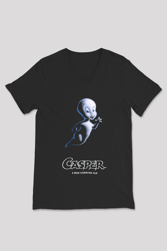 Casper the Friendly Ghost Siyah Unisex  V Yaka Tişört