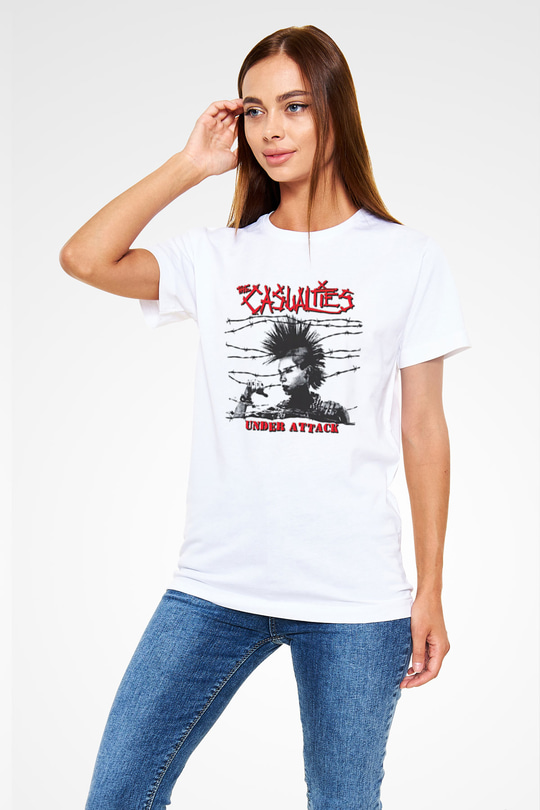 Casualties Baskılı Unisex Beyaz Tişört - Tshirt