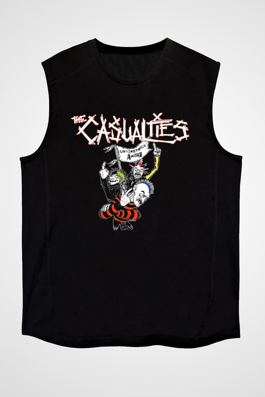 Casualties Baskılı Unisex Siyah Kolsuz Tişört - Tshirt