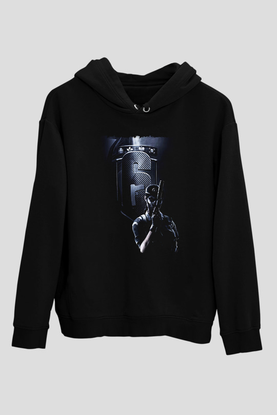 Caveira Baskılı Unisex Siyah Kapüşonlu Sweatshirt