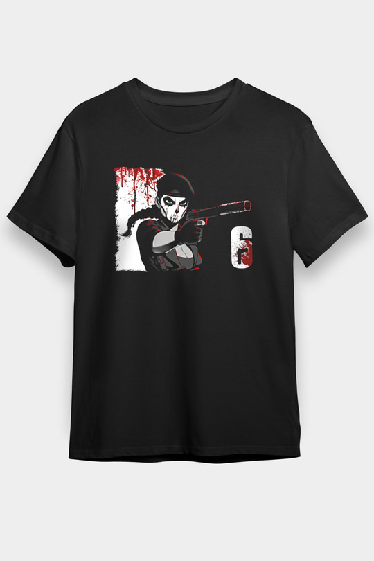 Caveira Baskılı Unisex Siyah Tişört - Tshirt