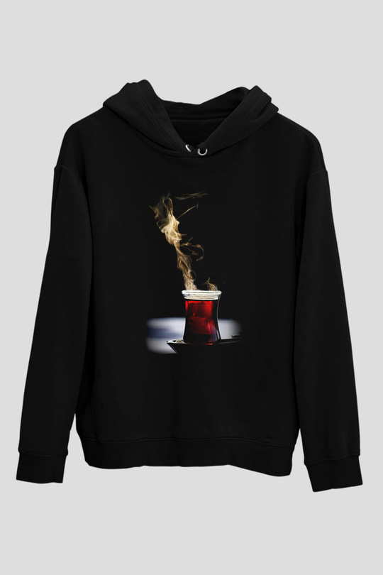 Çaycı Siyah Unisex Kapşonlu Sweatshirt