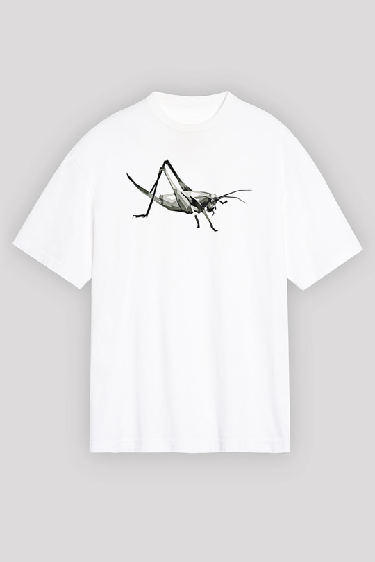 Çekirge Baskılı Beyaz Unisex Oversize Tişört - Tshirt