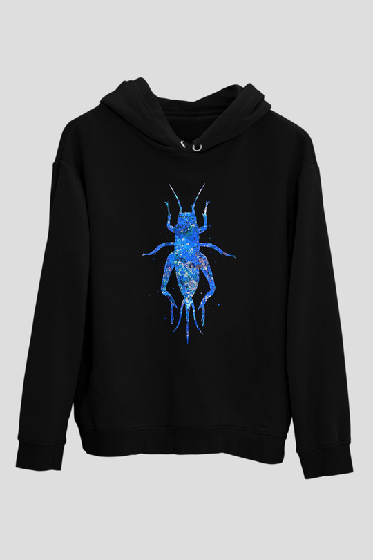 Çekirge Baskılı Unisex Siyah Hoodie