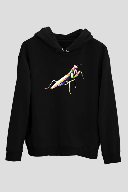 Çekirge Baskılı Unisex Siyah Hoodie