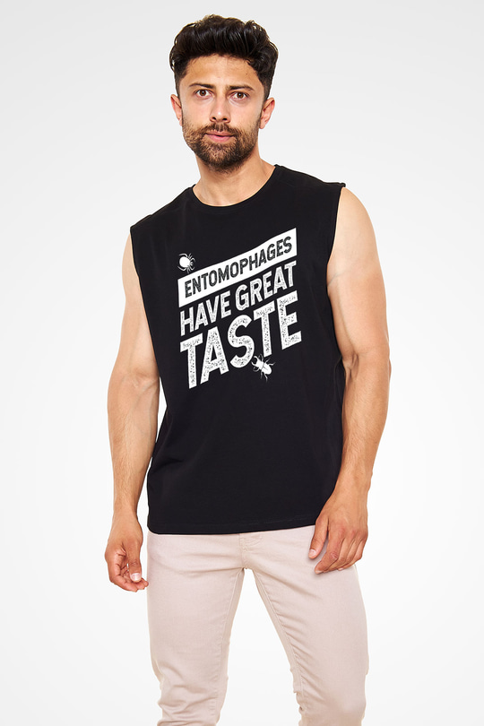Çekirge Baskılı Unisex Siyah Kolsuz Tişört - Tshirt