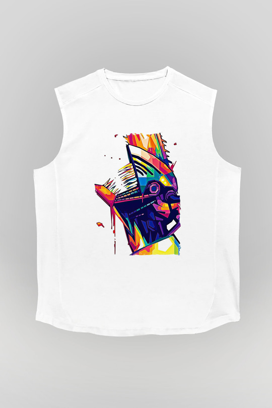 Chainsaw Man Baskılı Beyaz Unisex Kolsuz Tişört - Tshirt