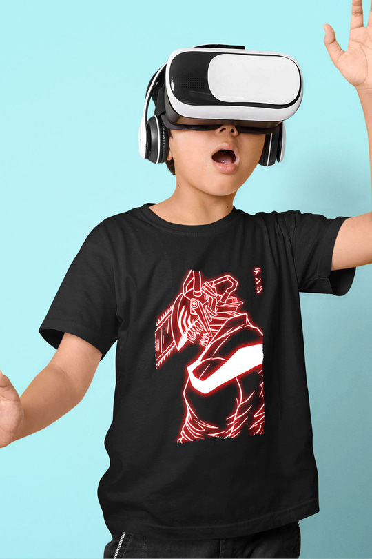 Chainsaw Man Baskılı Unisex Siyah Çocuk Tişört - Tshirt