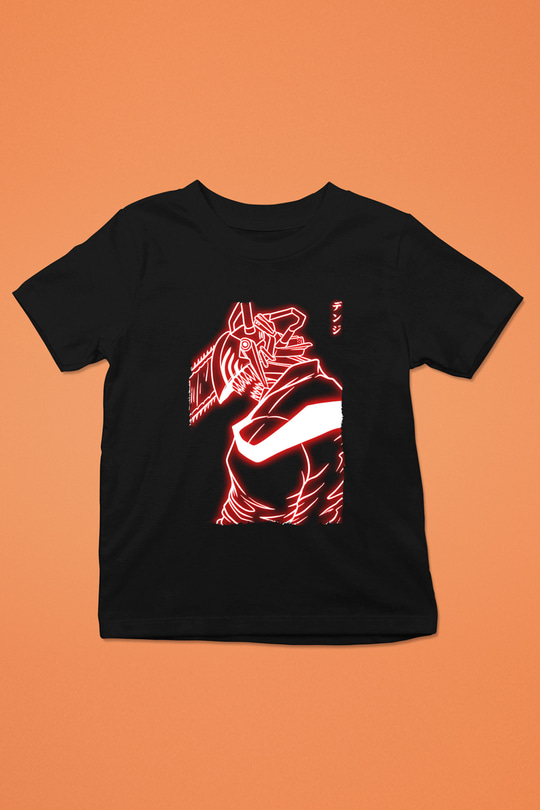 Chainsaw Man Baskılı Unisex Siyah Çocuk Tişört - Tshirt
