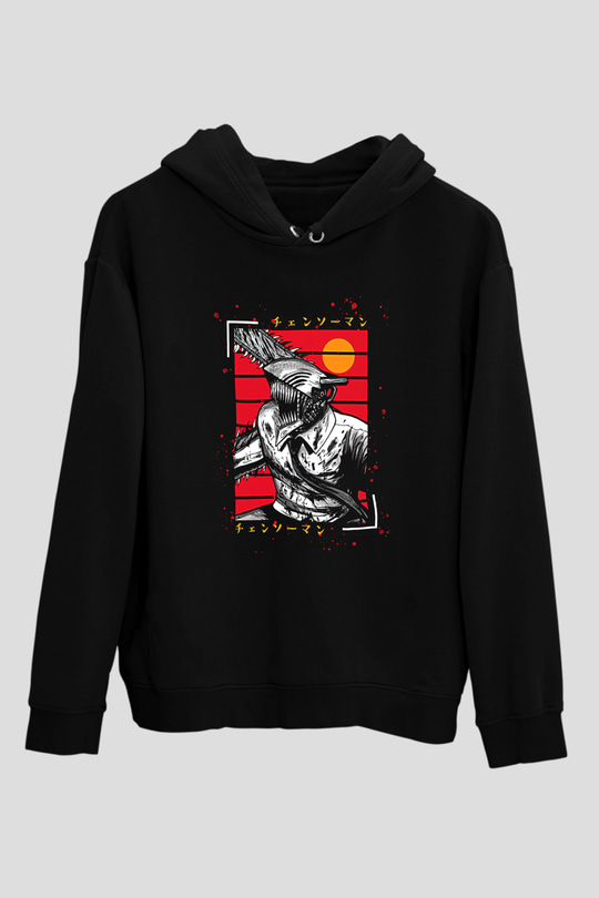 Chainsaw Man Baskılı Unisex Siyah Hoodie