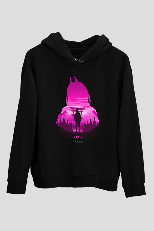 Chainsaw Man Baskılı Unisex Siyah Hoodie