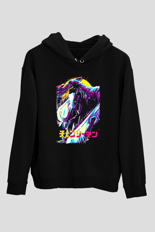 Chainsaw Man Baskılı Unisex Siyah Hoodie