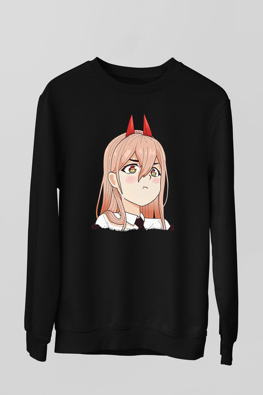 Chainsaw Man Baskılı Unisex Siyah Sweatshirt