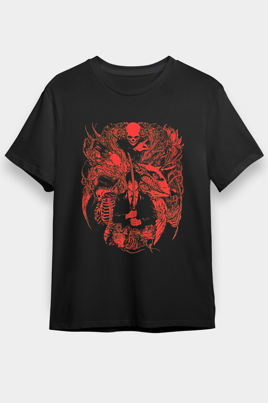 Chainsaw Man Baskılı Unisex Siyah Tişört - Tshirt