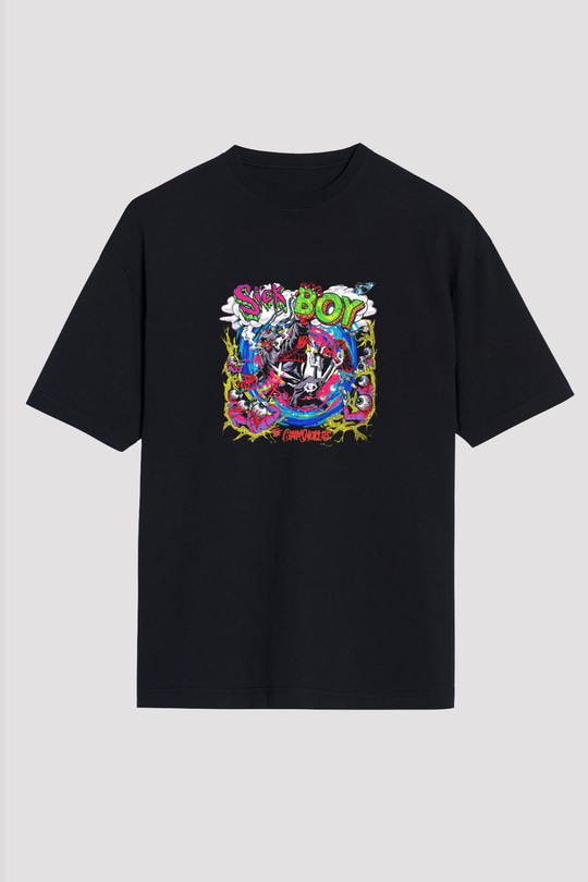 Chainsmokers Baskılı Unisex Oversize Siyah Tişört