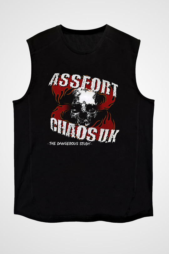 Chaos UK Baskılı Unisex Siyah Kolsuz Tişört - Tshirt